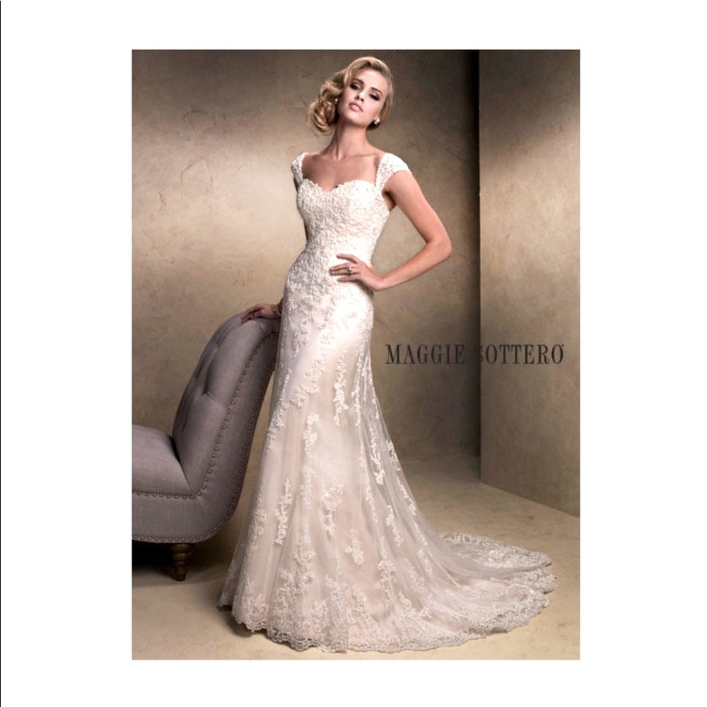 Maggie Sottero Emma dress with cap sleeves, size 12